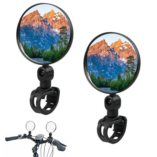 2 Pack Plastic Rear View Mirrors With Silicone Handle - 360° Rotatable, Adjustable Cycling Mirrors for Mountain Bikes, Electric Bikes & Scooters