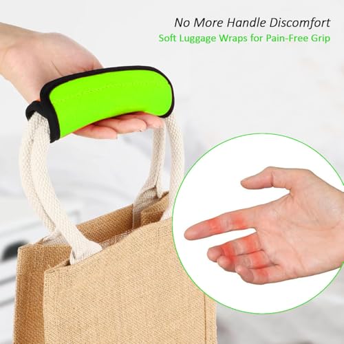 Image of 5 Pack Neoprene Luggage Handle Wraps - Soft Grip Covers for Suitcase, Carry-On & Backpacks - Travel Accessory & Colorful Baggage Identifier (5 Pack Green)