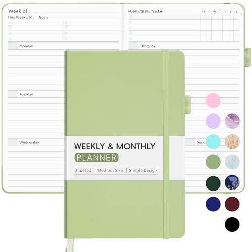 Undated Weekly Planner for 2026 Forvencer Simplified Weekly & Monthly Calendar Planner Cute Daily Organizer Notebook Agenda Journal to Track Goals & Tasks Start Anytime A5 Size Olive Green