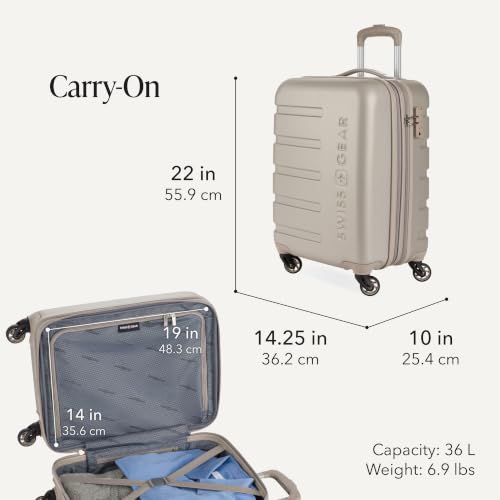 Image of SwissGear 7366 Signature Hardside Expandable Luggage with Spinner Wheels, TSA Lock, Cup-Holder, White, Carry-On 19-Inch, Sand, 2-Piece Set (19 /27), Signature Hardside Expandable Luggage With Spinner