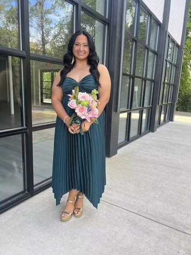 Smileven Satin Spaghetti Strap Bridesmaid Dresses with Scarf Midi Pleated Formal Wedding Guest Gowns4