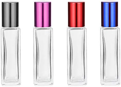 Vetoo Perfume Essential Oil Bottles, Square Refillable Thick Glass Roller Bottle, 4 Pack 1/3oz 10ml