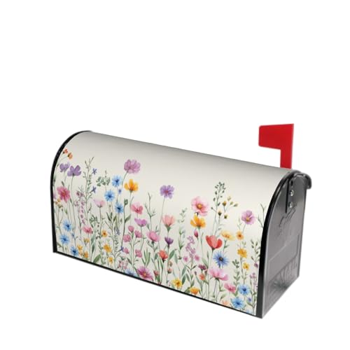 Image of Spring Summer Floral Mailbox Cover Magnetic Watercolor Wildflower Herb Flowers Weather Resistant Mailbox Wrap Post Cover 21x18 Inch Standard Size for Yard Garden Outside Decor