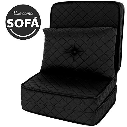 PUFF MULTIUSO BORDADO MATELASSE +TRAVESSEIRO SOLTEIRO PRETO