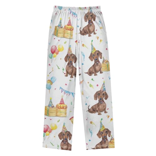ZZXXB Dachshund Birthday Balloon Boys Long Pants Soft Trousers Elastic Waist Kids Lounge Bottoms with Pockets S-XL2