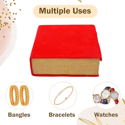 Image of Kuber Industries Jewelry Bangle Box | Jewellery Case Organizer (3 Rod) Bangles Box for Women | Velvet Jewelry Box | Storage Organizer | Watch Organizer With Magnetic Buckles | Red