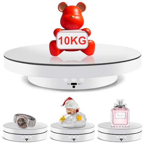 YGVQN Plataforma Giratoria Eléctrica 360°, Soporte Giratorio Motorizado para Joyas, Relojes, Productos Digitales, Plato Giratorio para Fotografía, Grabación de Vídeo, con 2 Tableros de Fondo - Blanco