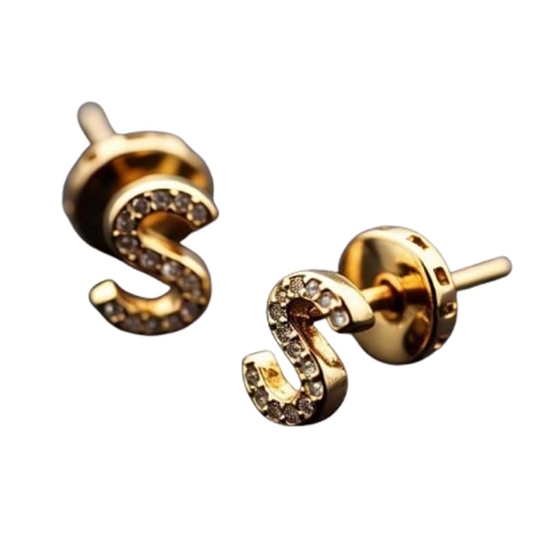 Boucles d'oreilles Alphabet S anti-allergie en argent plaqué or et diamants CZ ronds