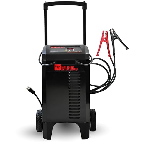 Schumacher Electric Farm & Ranch Wheeled Automatic 6A Car Battery Charger and 250A Engine Starter, 4-in-1 Solution, Maintainer, 50A Boost, for 6V/12V Automotive and Marine Batteries, FR01336