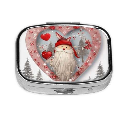 ピルボックス クリスマス ハート スクエア ピルケース ミニ メタル トラベル ピルボックス 財布用 小型 かわいい 2コンパートメント 薬 ピル オーガナイザー ポータブル ピル 容器 ホルダー 毎日の薬 ビタミン