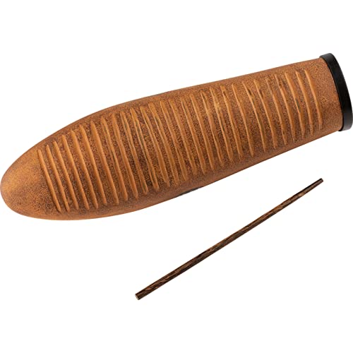 Meinl Percussion Guiro de fibra de vidrio en acabado marrón con agujeros de agarre acolchados, no fabricado en China. Rasqueta de madera incluida (GU7BR)