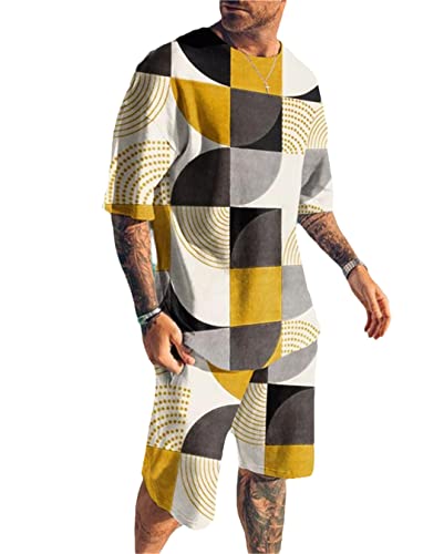 Costume d'été pour homme AXEBHPED avec t-shirt imprimé 3D décontracté taille L