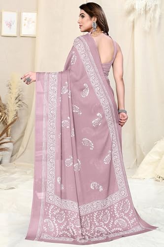 Image of MIRCHI FASHION Women Sari Georgette Plain | Breathable Lightweight Solid Color Saree for Office and Regular Wear with Blouse Piece