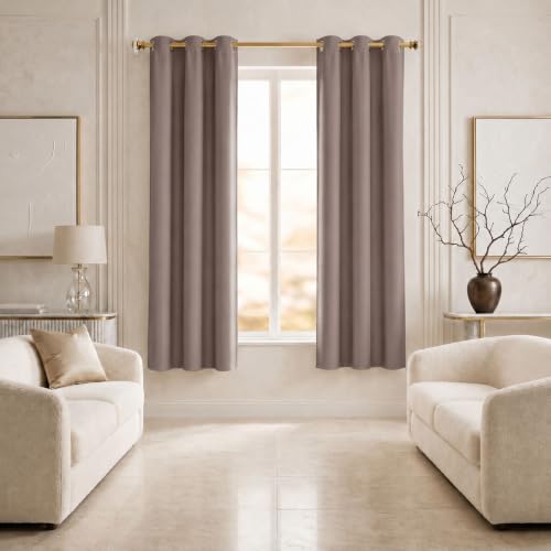 SUPERIOR Modern Solid Room Darkening Curtains, 2 Panel Set, 42x72, Taupe