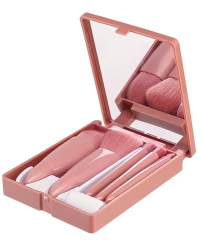 Kit de Maquiagem Portátil com Espelho – Estojo com 5 Pincéis de Maquiagem – Compacto e Prático para Viagem