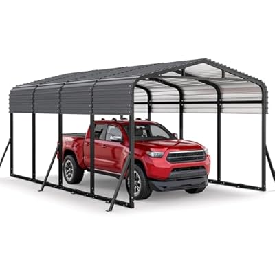 Jocoevol 12x20FT Heavy Duty Metal Carport, Outdoor Portable Car Garage w/Reinforced Support Rods & Windproof Ground Anchors, All-Season Versatile Outdoor Shelter for Car Boats Truck