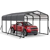 Jocoevol 12x20FT Heavy Duty Metal Carport, Outdoor Portable Car Garage w/Reinforced Support Rods & Windproof Ground Anchors, All-Season Versatile Outdoor Shelter for Car Boats Truck