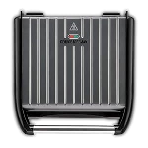 George Foreman Large Electric Steel Grill [Non stick, Healthy, Griddle, Toastie, Hot plate, Panini, BBQ, Energy saving, Vertical storage, Easy clean, Drip tray, Ready to cook light] Grey, 1850W 25051