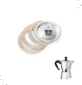 Filtro E Borrachas Vedação Para Cafeteira Italiana/Moka De Alumínio Reposição Tamanhos (6 xícaras)