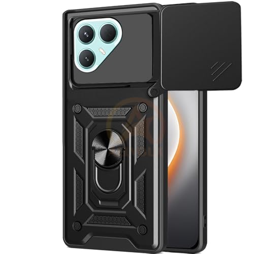 Image of Armor Bumper Back Cover Case for Tecno Pova 7 Pro 5G Rotating Camera Cover, Ring Holder & Kickstand | Heavy Duty & 360 Degree Protection Tecno Pova 7 Pro 5G Back Cover (Black)