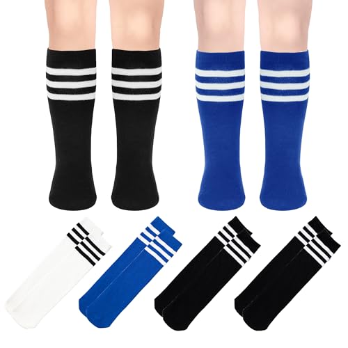 LPMOERA 4 Pairs Toddler Soccer Socks Girls Boys Baseball Softball Sock Football Knee-High Athletic Socks2