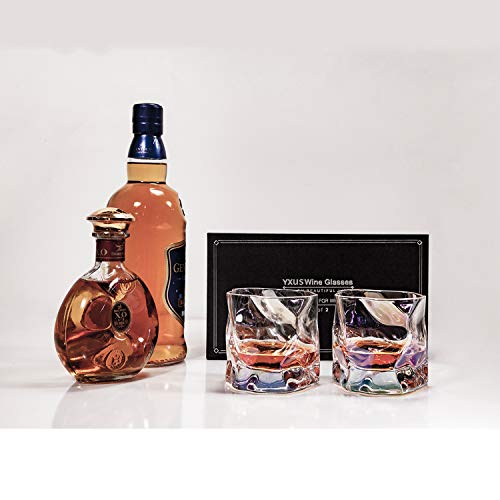 FICJEAD Old Fashioned Whiskey Glasses Set of 2 - 10 Oz Colorful Rock Glasses with 2 Coasters - Thick