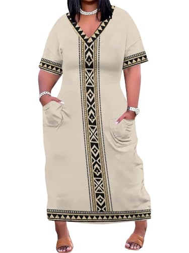 Image of PinkPatty Women's Oversize V Neck Short Sleeve Maxi Dress with Pockets
