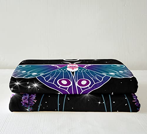 Erosebridal Gothic Moth Decor Plush Blanket 60"X80" For Women Boys Animal Skeleton Halloween Decoration,Boho Plants Floral Death Moth Decor Throw Blanket Bohemian Skull Decor Sherpa Throw Blanket #TOP2