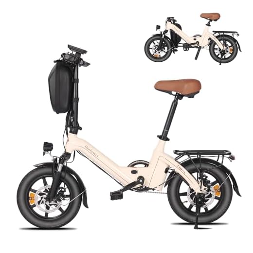 Bodywel T16PRO Bicicleta Eléctrica Plegable, 14" Mini E-Bike, 4.5 Pulgadas Pantalla LED, Batería 36V/7.8Ah, Frenos de Doble Disco y Suspensión Delantera (Almendra+Portaequipajes Trasero)