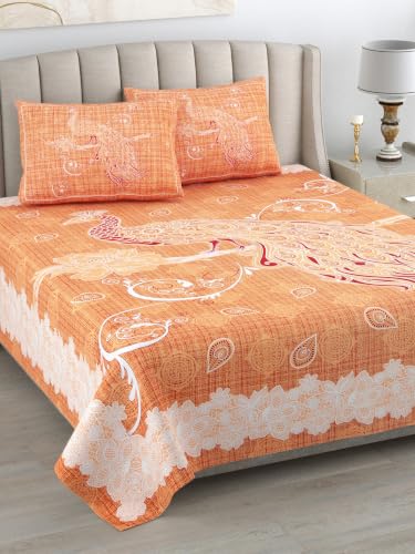 Image of 300 TC 100% Pure Cotton Bedsheet for Double Bed King Size (90x108) inch, Jaipuri Print Double Bedsheet with 2 Pillow Covers, Premium Printed Flat Bed Sheet