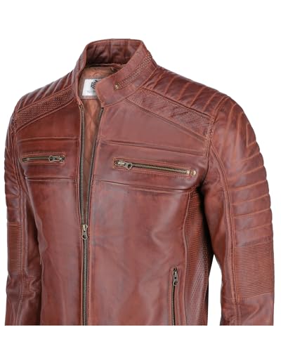 Image of TLC Mens Leather Jacket | Sheepskin Quilted Shoulders Bold Biker Cafe Racer Style Leather Jacket Men