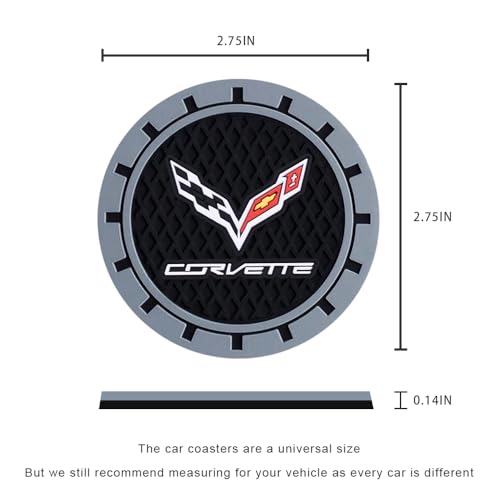 Image of Black Silicone Car Coasters for Corvette Series Series Non-Slip Car Cup Holder Coasters,Car Interior Accessory for Car Cup Holder 2.75IN 2Pack