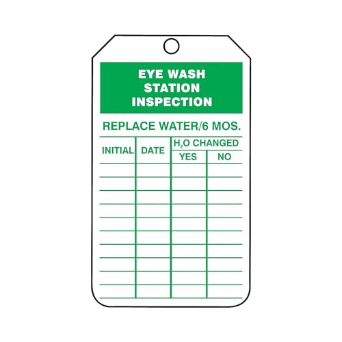 AccuformNMC "Eye WASH Station Inspection" Pack of 25 PF-Cardstock Inspection Record Tags, 5.75" x 3.25", Green on White, TRS245CTP, American Made Safety Tags, Signs, and Labels