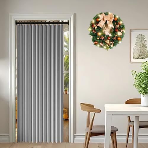 Rideau de Porte Pliant 110 x 200 cm Anti Froid et Chaleur, Séparateur de Pièce Pliable, Design Accordéon Rideau de Porte Pliant pour Salon, Balcon, Chambre Moderne, Gris