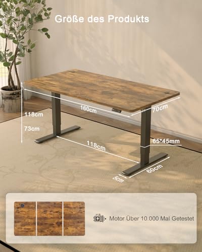 JUMMICO Höhenverstellbarer Schreibtisch 160 x 70 cm, USB-A-Anschluss – Ansicht 3