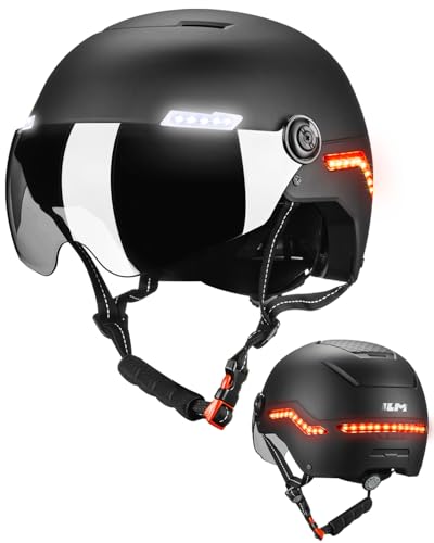 ILM Fahrradhelm Herren Damen mit Visier und LED Licht Beleuchtung...