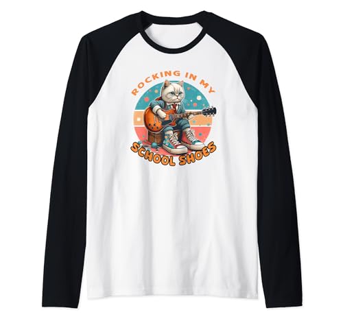 Rocking In My School Shoes Funny Cat Back To School - Chitarra Maglia con Maniche Raglan