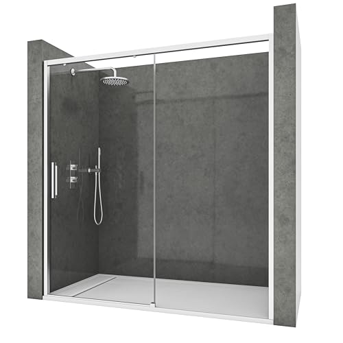 NEBADOON | Mamparas de Ducha   1 Puerta Corredera + 1 Fijo   Mampara de Ducha Corredera   Perfilería Plata Brillo   109 a 113 cm (Ancho Adaptable 4 cm) x 195 cm (Alto)   Posición Puerta Izquierda