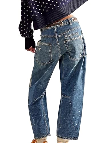 Barrel Jeans Women Trendy Low Rise Drawstring Baggy Jeans Vintage Pant Casual Wide Leg Horseshoe Demin with Pockets2