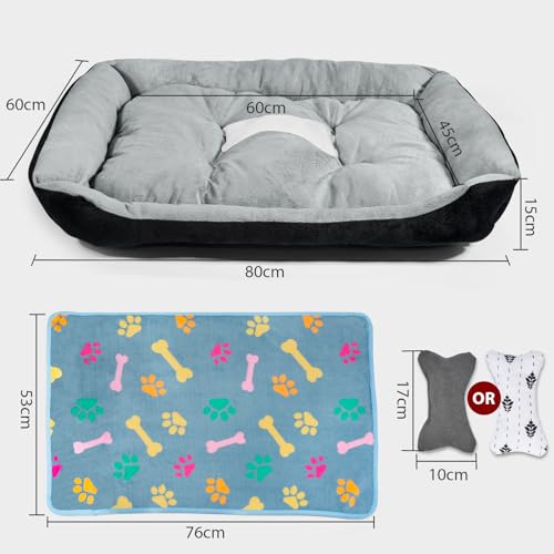 Hundebett Mittelgroße Hunde, mit erhöhte Ränder und abwaschbar Hundebetten, Hundematratze mit rutschfestem Boden, Hundematte für große mittelgroße Hunde-80×60×15cm (Grau)