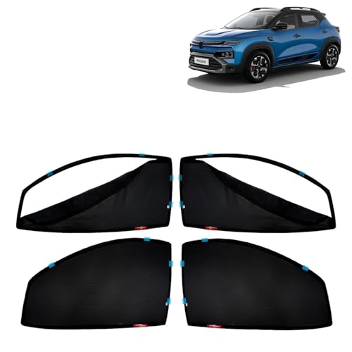 Image of Kingsway Accessories Car Side Window Sun Shade Zipper Magnetic Only Compatible with Renault Kiger Year 2025 Onwards All Model, Only Zipper in Front Window, Car Curtains, Pack of 4 Pcs