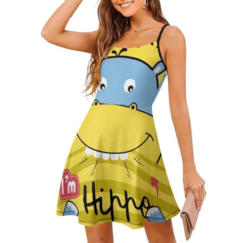 Robe d'été hippopotame jaune à bretelles pour femme