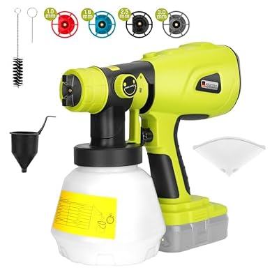 DTEZTECH Paint Sprayer for Ryobi ONE+ 18V Battery((No Battery), 200W HVLP Cordless Handheld Spray Gun Brushless Motor, with Copper Nozzle, Adjustable Flow for Walls, Fences, Furniture, Cabinets