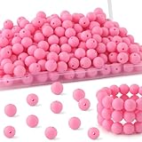 HHCFAST 160 cuentas de silicona de 12 mm para hacer llaveros, cuentas redondas de silicona para bolígrafos (rosa)