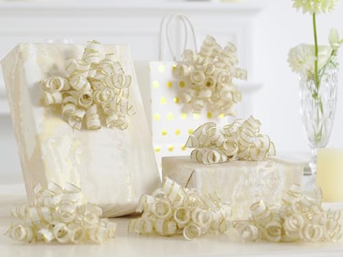 HUIHUANG ギフトラッピング用ホワイトリボン 自己粘着 素朴なクリスマスリボン バーストカーリーリボンリボンリボンリボンプレゼント、クリスマスギフトラッピング、お菓子バッグ、パーティー記念品、工芸品-12.7 cm x 6 カウント