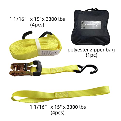 Yuoneiy Ratchet Straps Tie Down (4Pk) 1 1/16” X 15” X 3300 Lbs Heavy Duty Motorycle Tie Down Straps Ratcheting For Trailer #TOP2