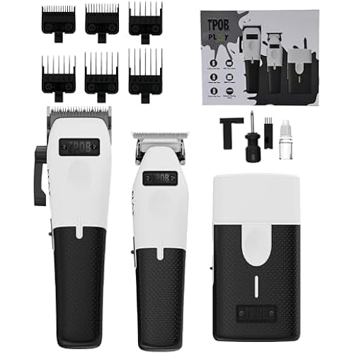 TPOB Play Barber Hair Clippers for Men 7500 RPM with Rubber Grips (White 3 Set)