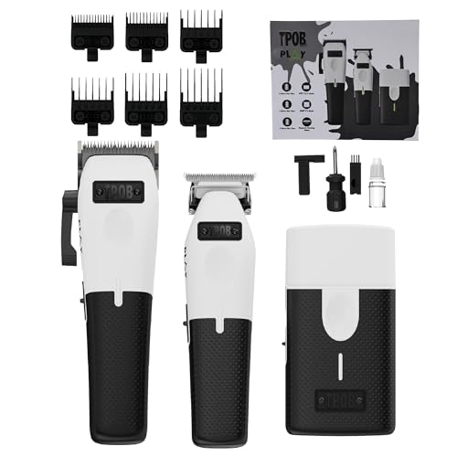 Image of TPOB Play Barber Hair Clippers for Men 7500 RPM with Rubber Grips (White 3 Set)