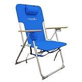 Caribbean Joe Folding Beach Chair, 4 Position Portable Backpack Foldable Camping Chair with Headrest, Cup Holder, and Wooden Armrests, Blue