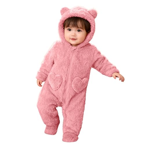 Mono de bebé de invierno con forro polar, traje de nieve con capucha, pijama cálido y adorable para recién nacidos, para niños y niñas, mono de dormir de una pieza para bebés de 0 a 12 meses, 2 rojos
